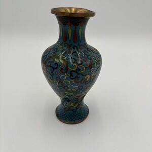 Vintage Mid 19th Century Chinese Cloisonné Vase‎ Multicolor Intricate Design 8"